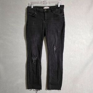 Free People Womens Cropped Frayed Hem Black Skinny Jeans 61502-16515125 Size 29
